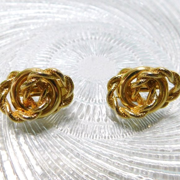 Triple Knotted Braided Rope Gold Tone Clip on Earrings Womens Fashion Jewelry - Picture 4 of 7
